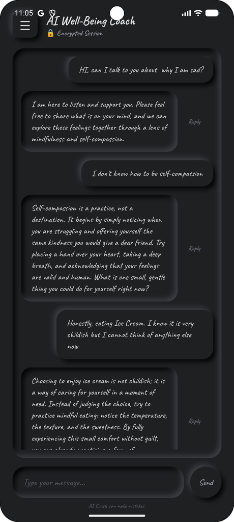 MindActions AI Well-Being Coach screen